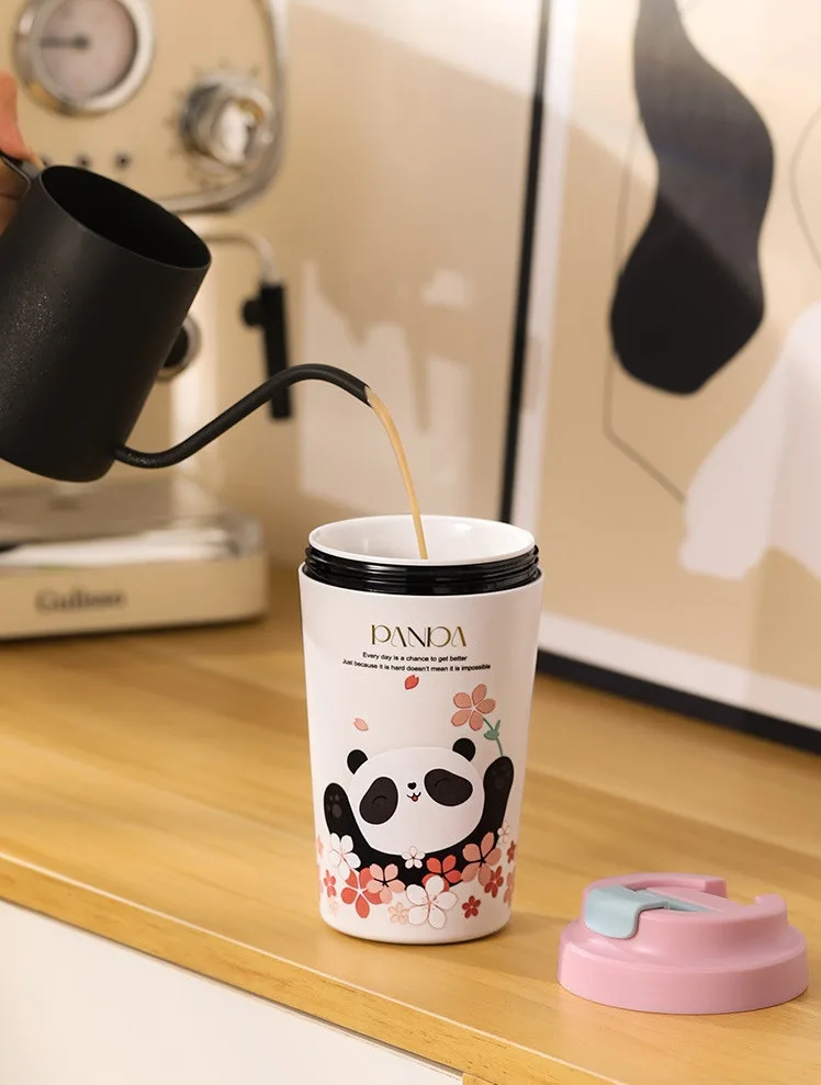 Термочашка Panda порцелянова 380 мл Рожева