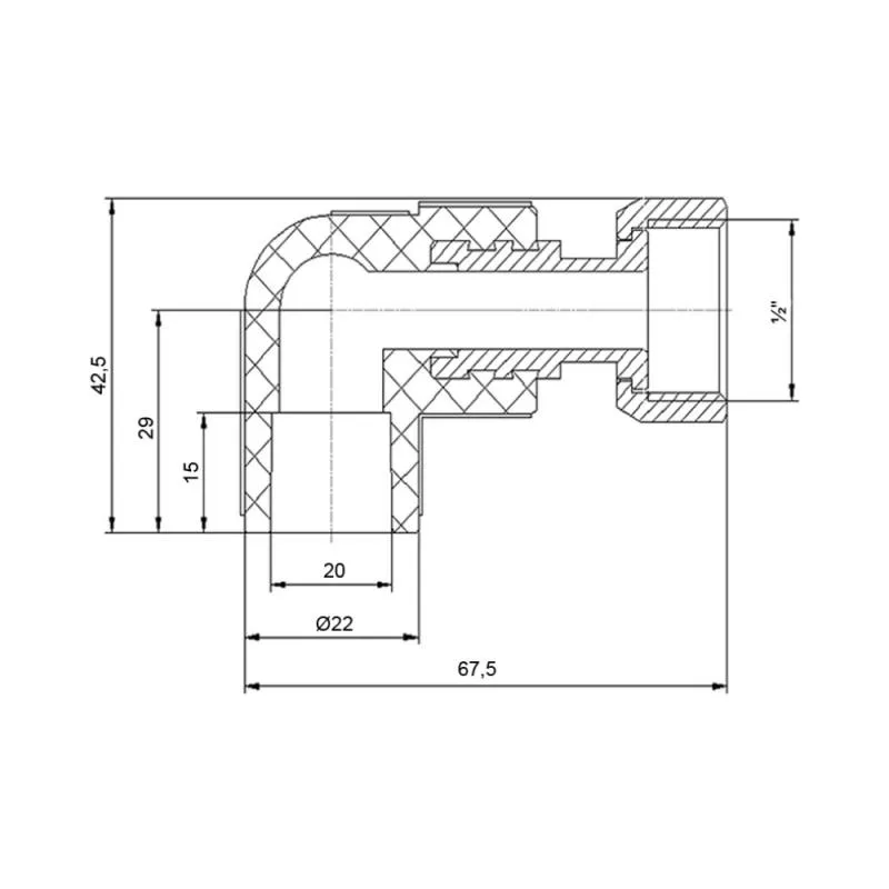 Кутник PPR 20x1/2" Сірий Поліфузне зварювання Латунь