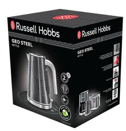 Электрочайник Russell Hobbs Geo Steel, 17 л, металлический, черного цвета