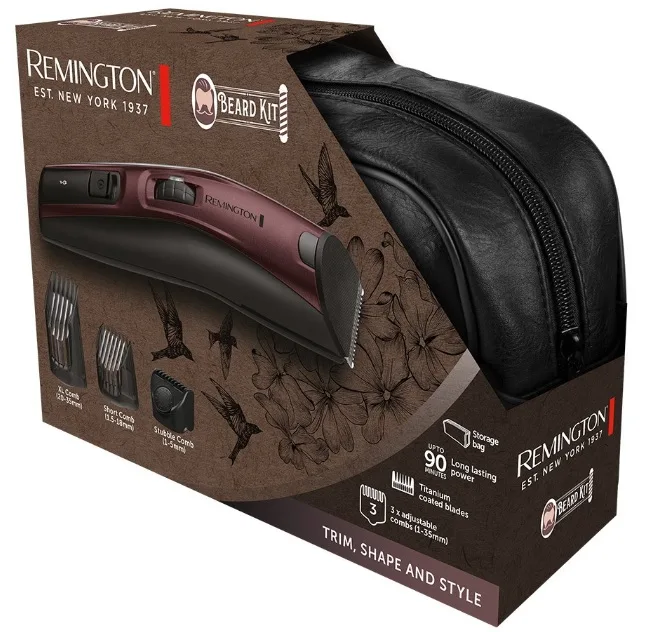 Набір для догляду за бородою та вусами Remington, акумуляторний, з титановим покриттям, бордовий.