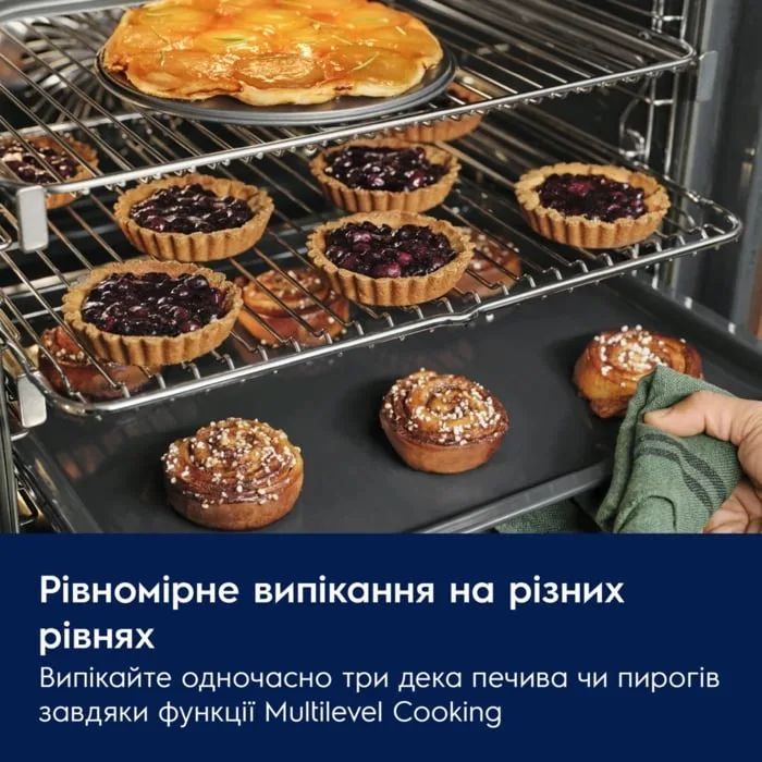 Електрична духова шафа Electrolux, 72 л, клас енергоспоживання A+, з дисплеєм, функцією конвекції, піролізом та телескопічними нап