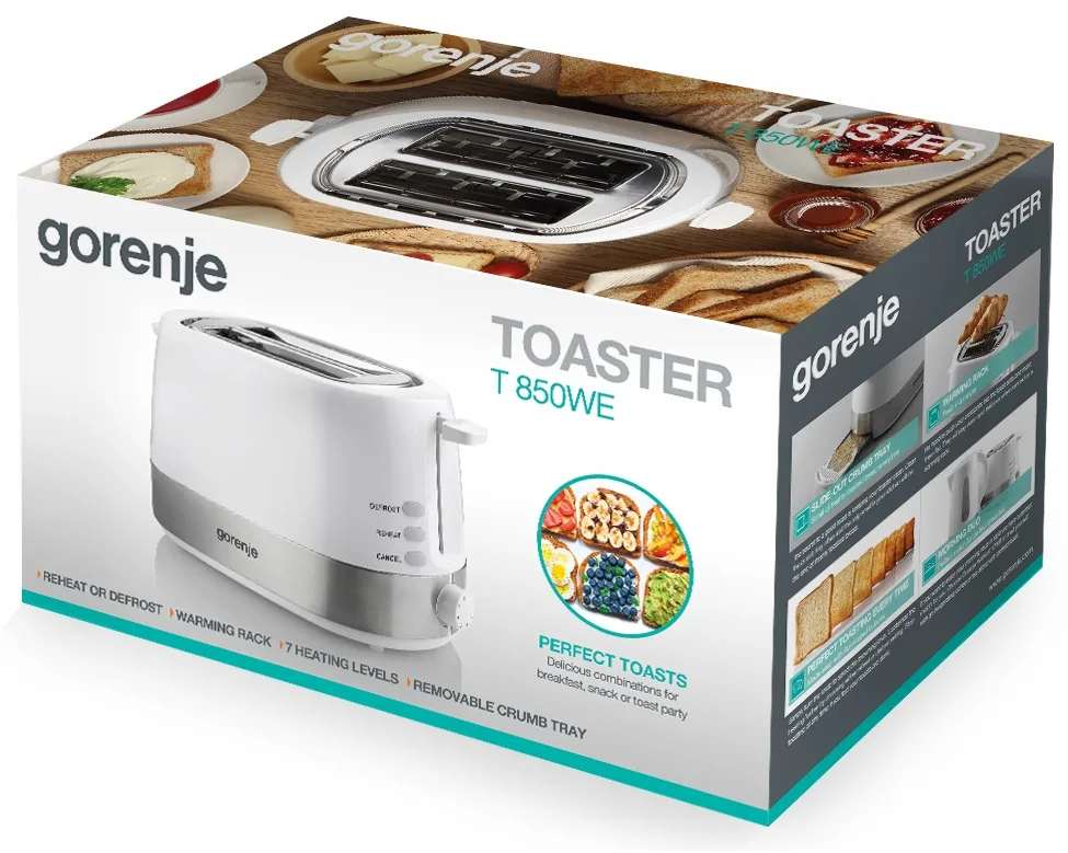 Тостер Gorenje пластик 18х30,7х16,7 см білий сріблястий