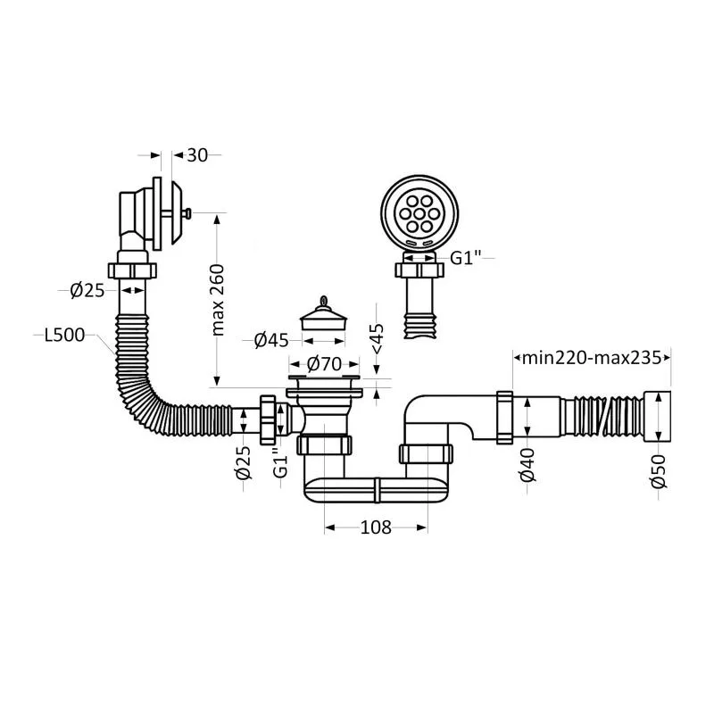 Сифон для ванни плоский Lidz LSW05 70 мм пластик білий