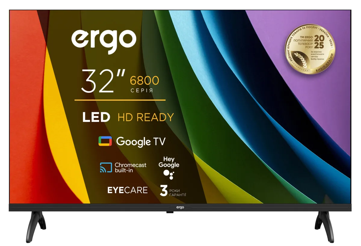 Телевізор ERGO LED 32 дюйми чорний VA 60 Гц Smart TV Google