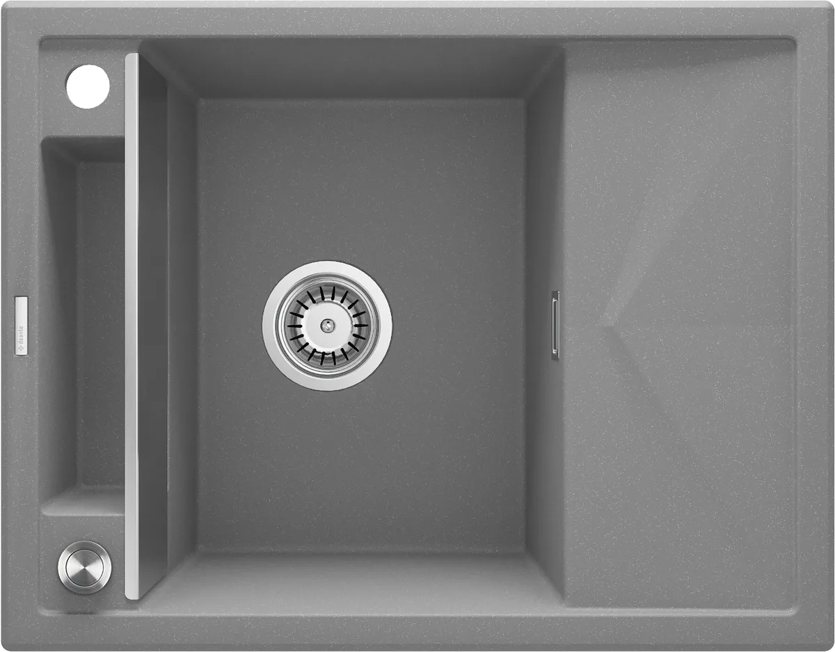 Кухонна мийка Deante Magnetic, гранітна, прямокутна, з крилом, 640х500х219мм, однокамерна, врізна, сірого кольору.