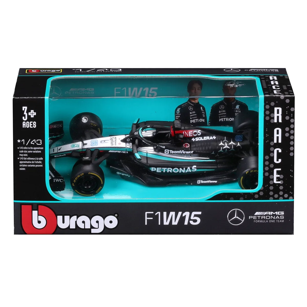 Автомодель Bburago метал 1:43 чорна Mercedes-AMG F1 W15 Performance