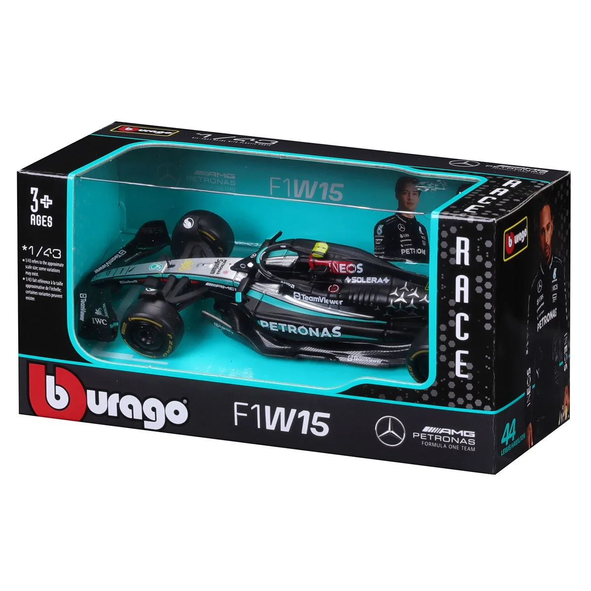 Автомодель Bburago метал 1:43 чорна Mercedes-AMG F1 W15 Performance