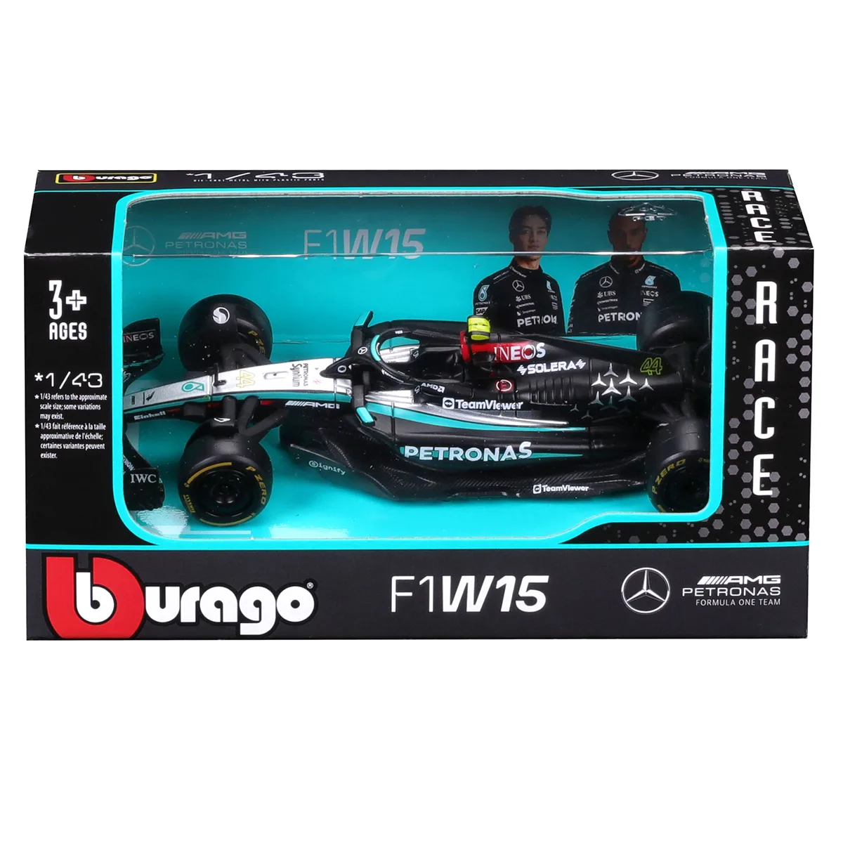 Автомодель Bburago метал 1:43 чорна Mercedes-AMG F1 W15 Performance