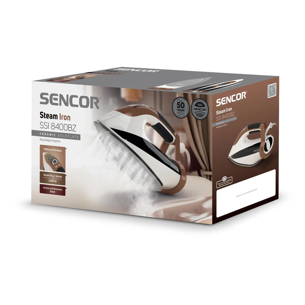 Паровая утюг Sencor, 2800 Вт, 330 мл, паровой удар - 195 г, постоянная подача пара - 55 г, профессиональные и автоматические режимы, керамическая подошва