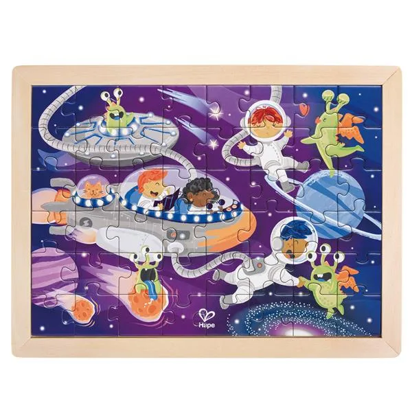 Пазл Hape картонний 30х26 см космічні прибульці з розмальовкою