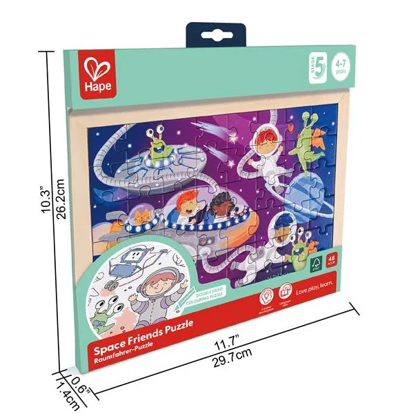Пазл Hape картонний 30х26 см космічні прибульці з розмальовкою