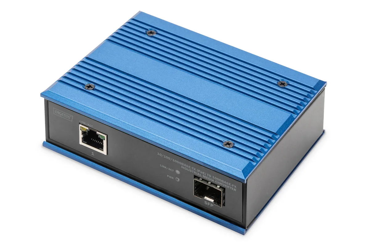 Медиаконвертер DIGITUS Industrial Gigabit PoE+ PSE, RJ45, SFP