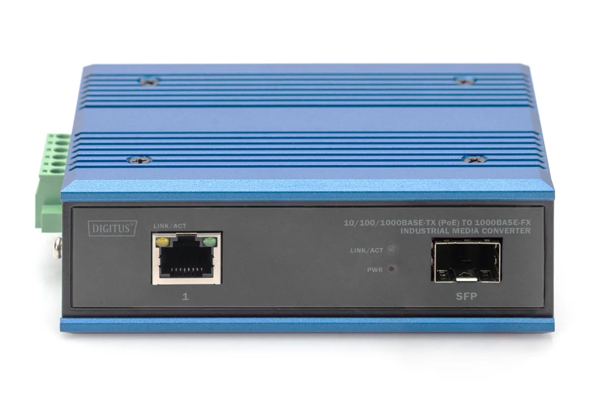 Медиаконвертер DIGITUS Industrial Gigabit PoE+ PSE, RJ45, SFP