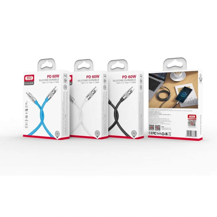 Кабель USB Type-C до Type-C XO 1,2м силікон чорний 60W