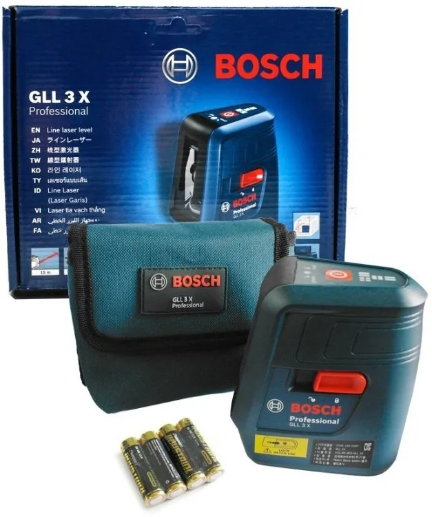 Лазерний рівень Bosch Professional GLL 3 X до 15м з точністю ±0.5мм/м, червоний промінь, вага 0.5кг.