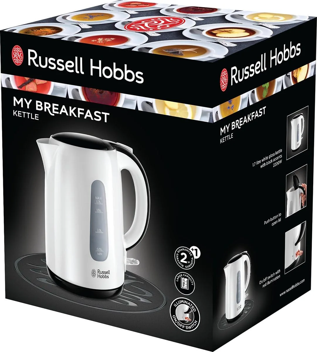 Електрочайник Russell Hobbs My Breakfast 1.7л, пластиковий, біло-чорний.
