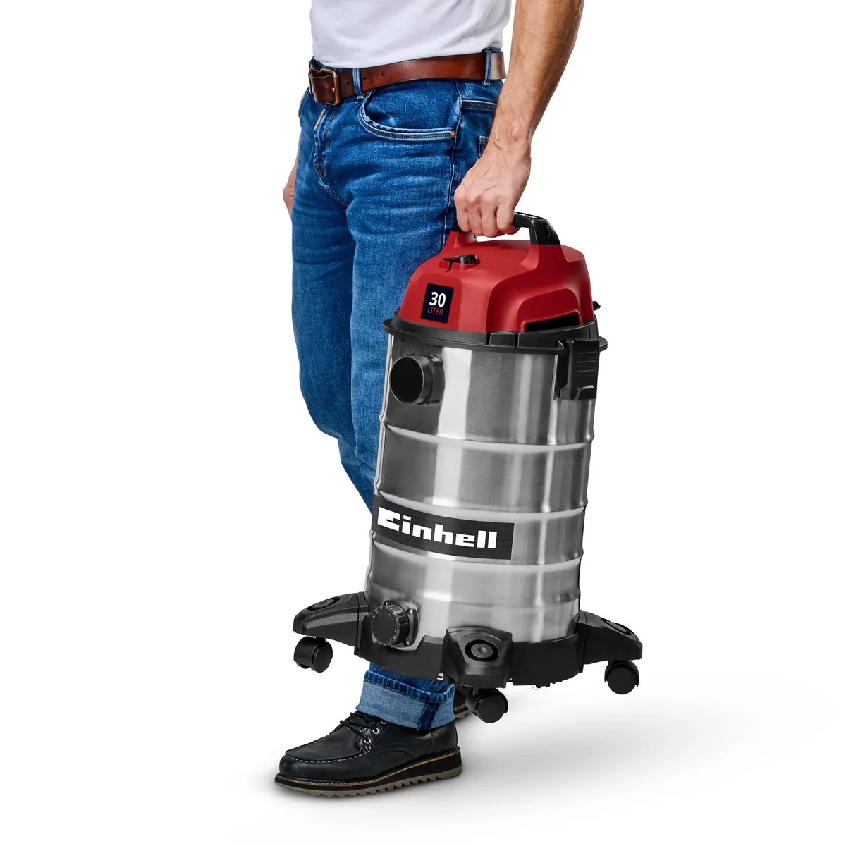 Професійний пилосос Einhell TC-VC 3055 S, потужність 950 Вт, вакуумне зусилля 190 мБар, об'єм бака 30 л, вага 4.8 кг.