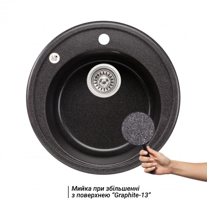 Кухонная мойка Lidz D510 круглая из искусственного камня 38х38х22 см графитовая
