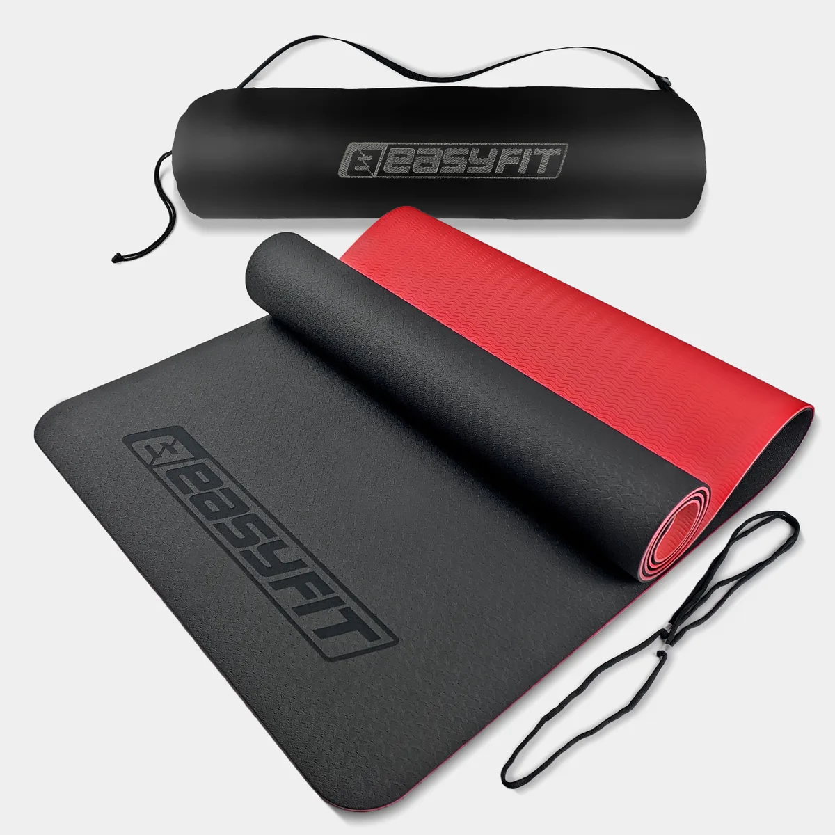 Коврик для йоги та фітнесу EasyFit TPE 183х61 см Чорний з червоним