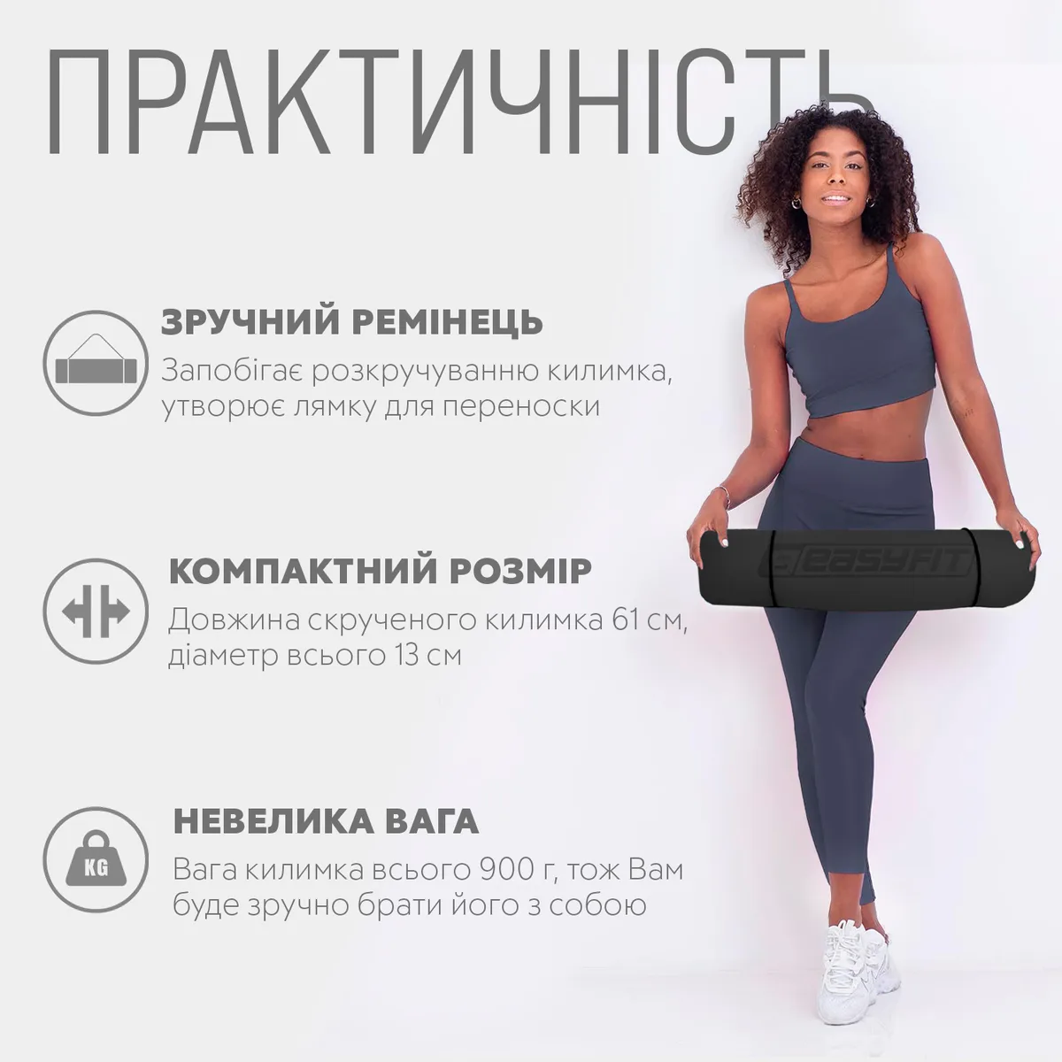 Коврик для йоги та фітнесу EasyFit TPE 183х61 см Чорний з червоним