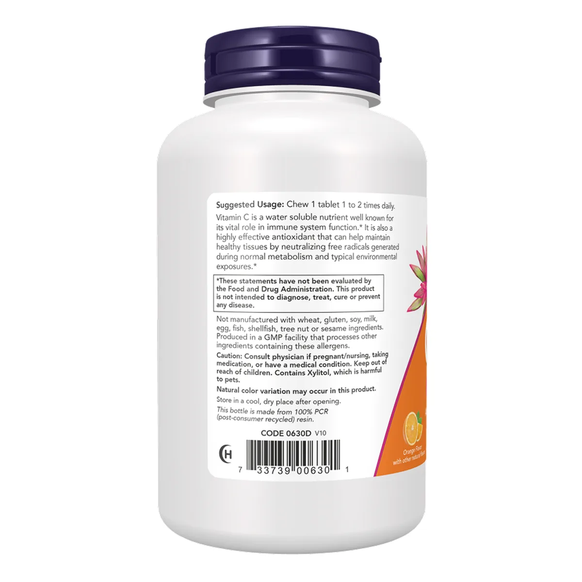 Now Foods Жувальні таблетки з вітаміном C 500 мг Апельсин 100 табл