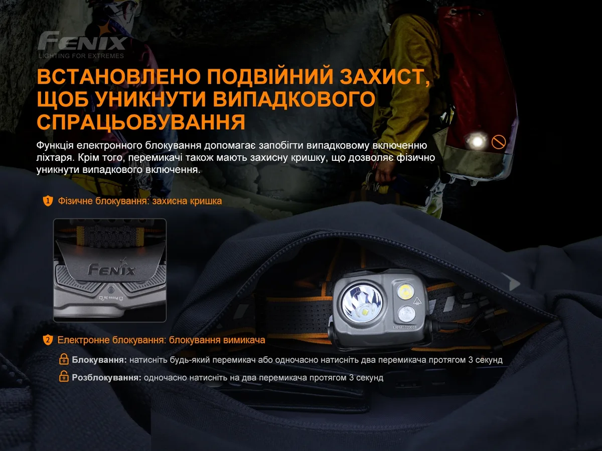 Ліхтар налобний Fenix алюмінієвий 60х47х33 мм білий червоний