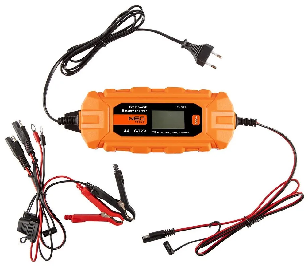 Зарядний пристрій Neo Tools, 4A/70Вт, 3-120А·год, для STD/AGM/GEL/LiFePO4