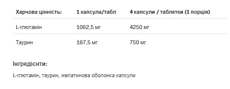 Глютамін AllNutrition 1250 мг 180 капсул з таурином та вітаміном С