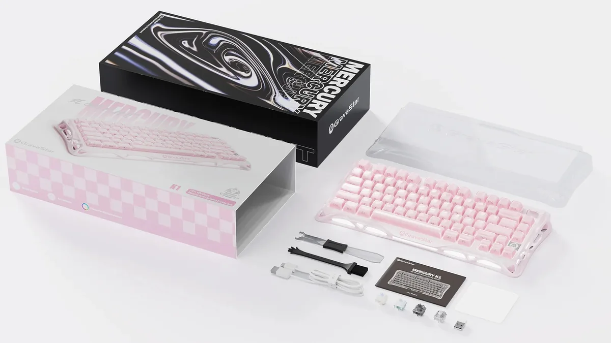 Клавіатура механічна GravaStar Mercury K1 80keys, GravaStar x Kailh Cheery Pink, EN, BT/WL/USB, Sakura Pink