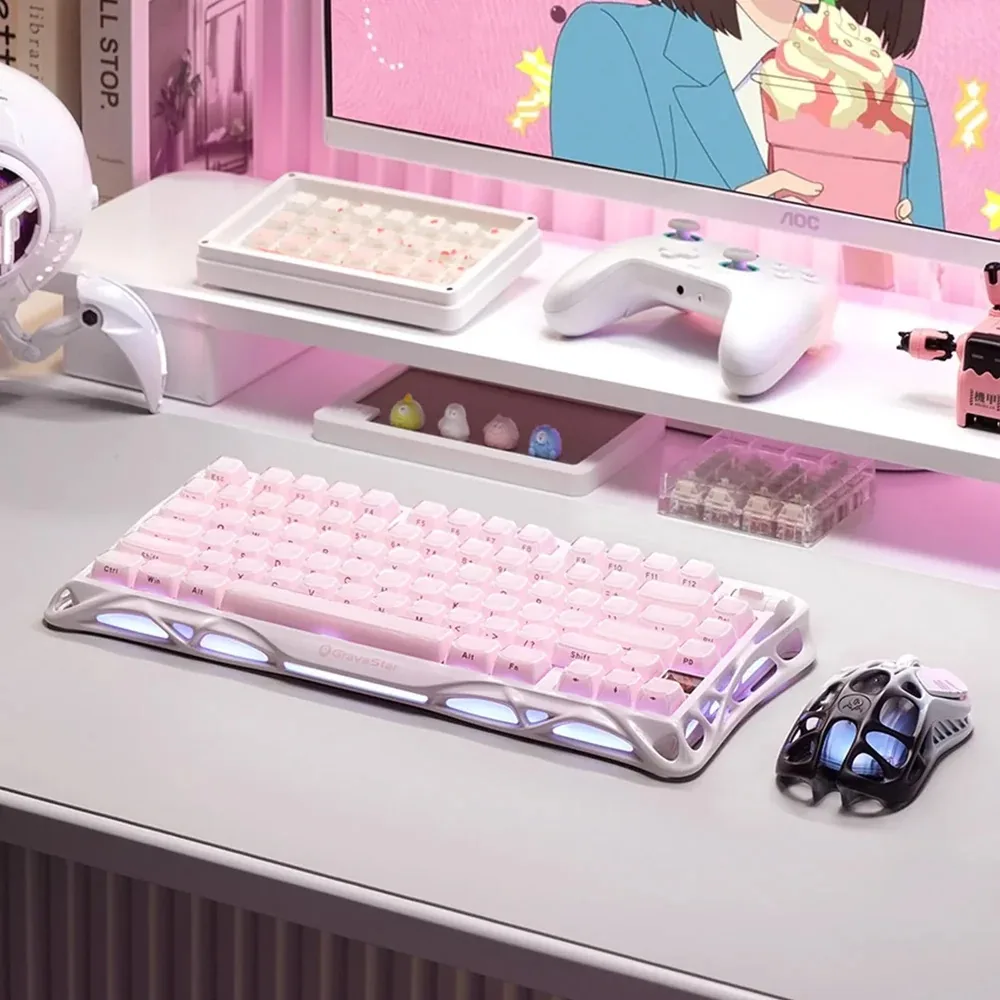 Клавіатура механічна GravaStar Mercury K1 80keys, GravaStar x Kailh Cheery Pink, EN, BT/WL/USB, Sakura Pink