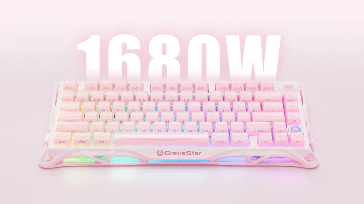 Клавіатура механічна GravaStar Mercury K1 80keys, GravaStar x Kailh Cheery Pink, EN, BT/WL/USB, Sakura Pink