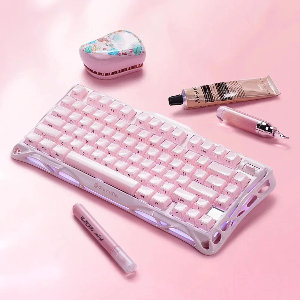 Клавіатура механічна GravaStar Mercury K1 80keys, GravaStar x Kailh Cheery Pink, EN, BT/WL/USB, Sakura Pink