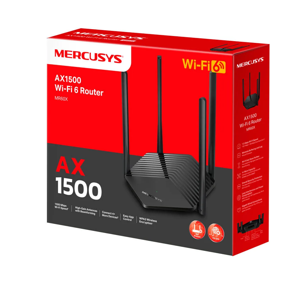 Маршрутизатор MERCUSYS MR60X AX1500, 2xGE LAN, 1xGE WAN, MESH