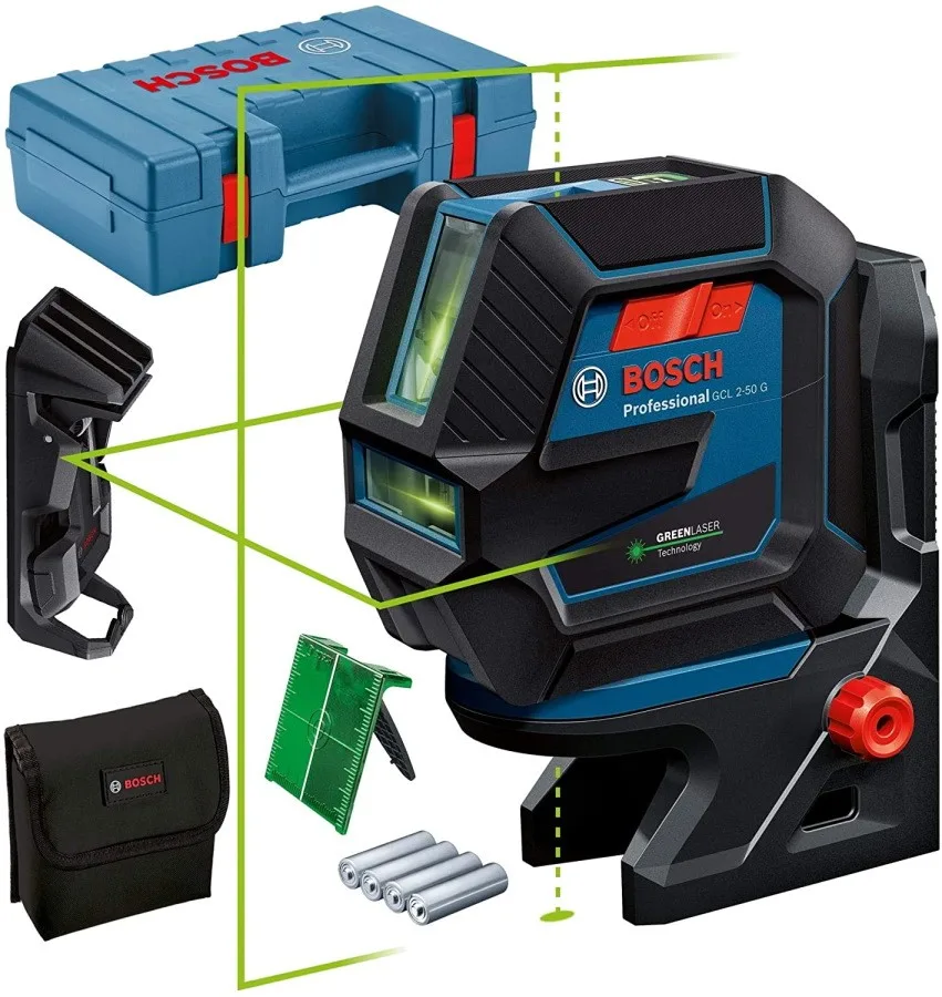 Лазерний нивелір Bosch Professional GCL 2-50 G до 15м ±0.3мм/м з зеленим променем у кейсі з тримачем RM 10.