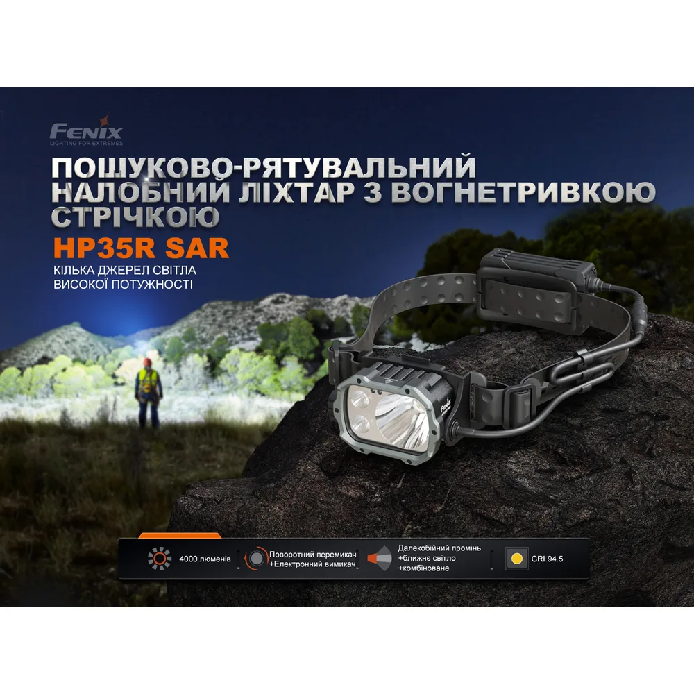 Ліхтар налобний Fenix алюмінієвий 94х49х57 мм білий 4000 лм
