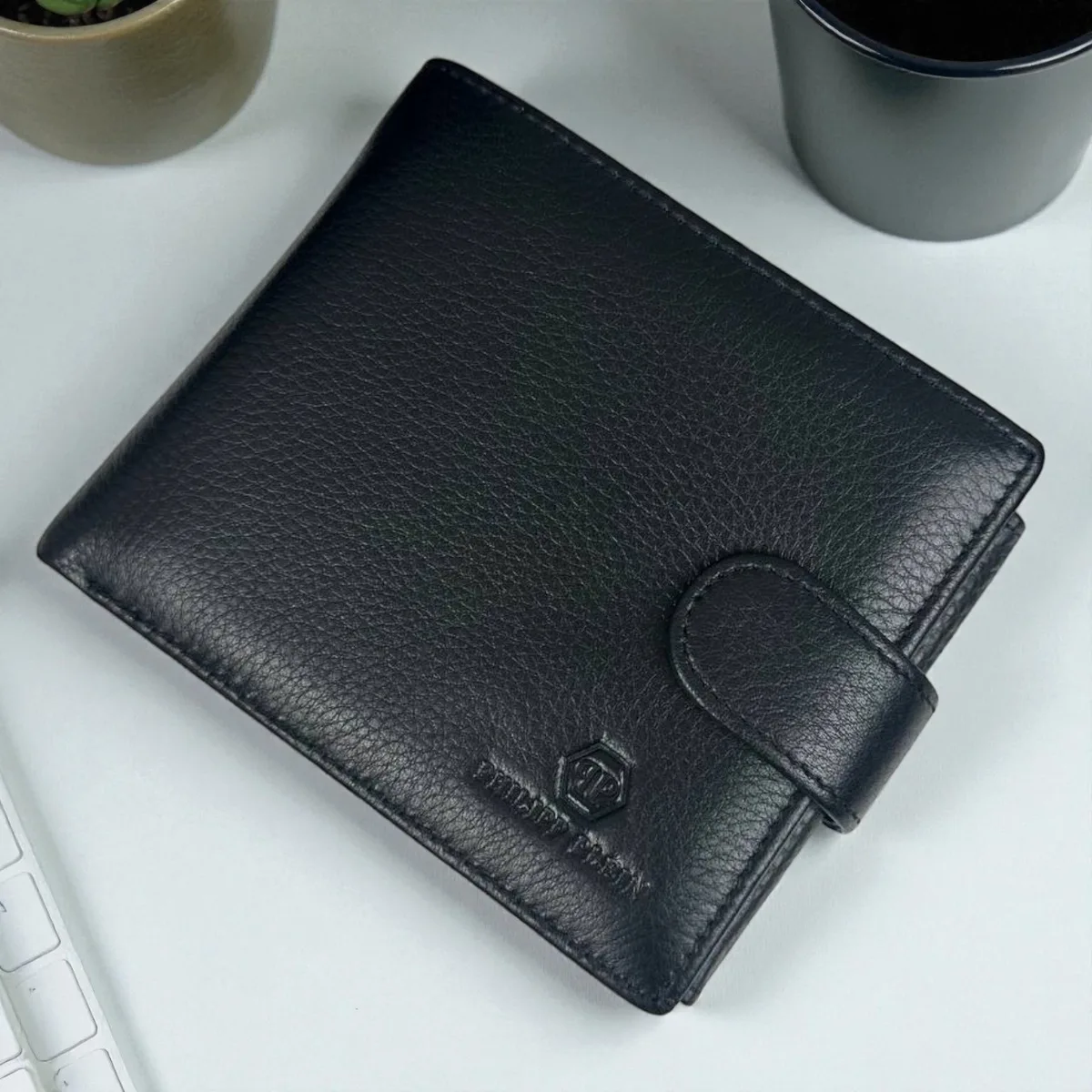 Чоловічий шкіряний гаманець Philipp Plein 12,5x10,5x1,5 см натуральна шкіра чорний