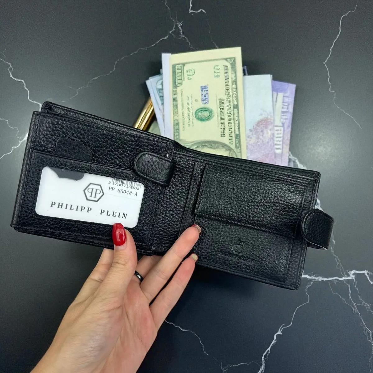 Чоловічий шкіряний гаманець Philipp Plein 12,5x10,5x1,5 см натуральна шкіра чорний