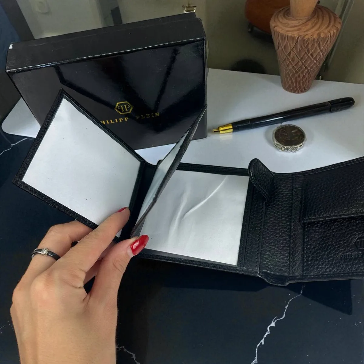 Чоловічий шкіряний гаманець Philipp Plein 12,5x10,5x1,5 см натуральна шкіра чорний