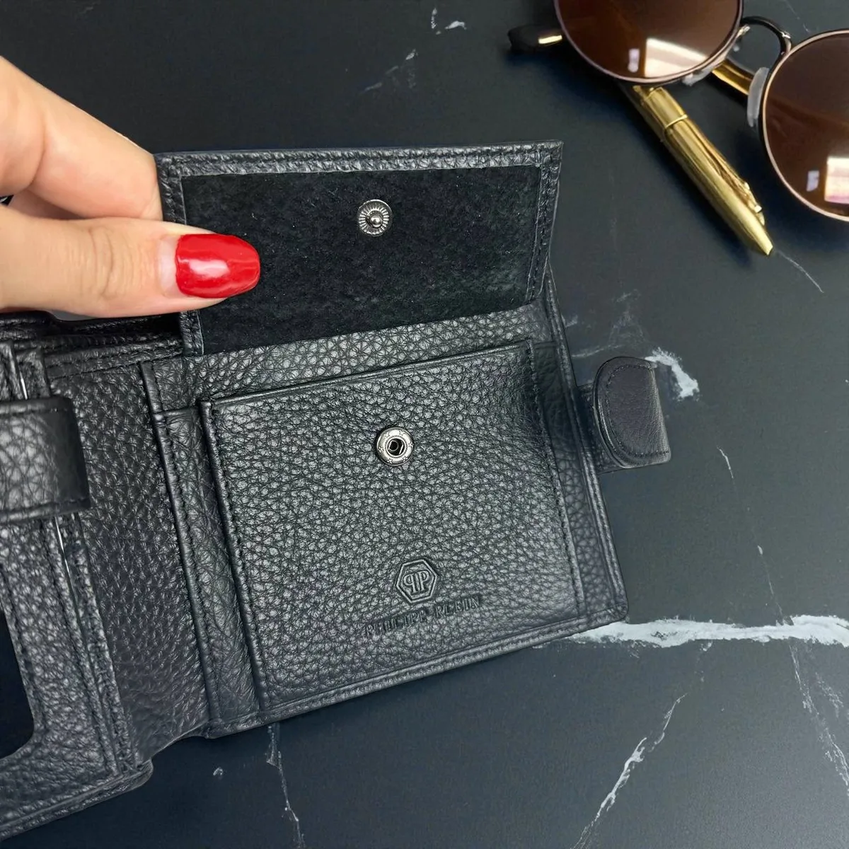 Чоловічий шкіряний гаманець Philipp Plein 12,5x10,5x1,5 см натуральна шкіра чорний