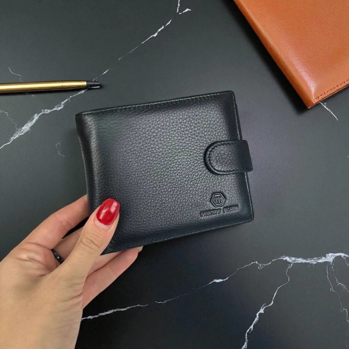 Чоловічий шкіряний гаманець Philipp Plein 12,5x10,5x1,5 см натуральна шкіра чорний