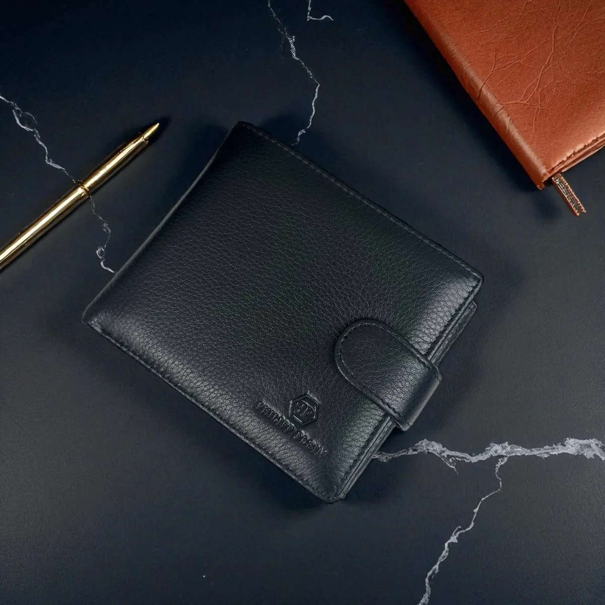 Чоловічий шкіряний гаманець Philipp Plein 12,5x10,5x1,5 см натуральна шкіра чорний