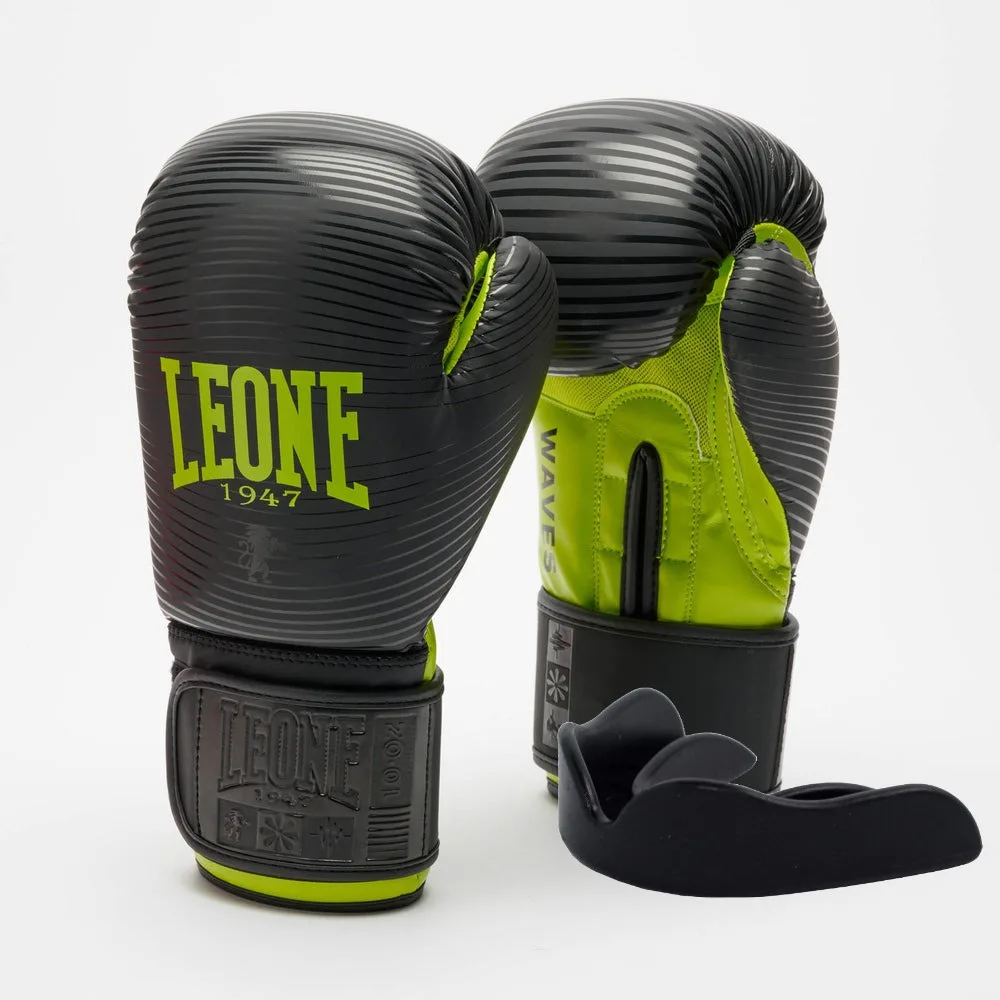 Боксерські рукавиці Leone штучна шкіра 14 унцій чорні з капою