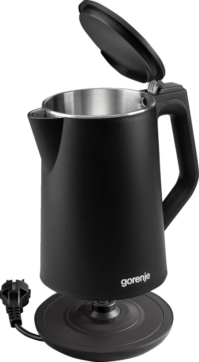 Электрочайник Gorenje, 1,5л, 2200 Вт, корпус из нержавеющей стали, Strix, матовый, черный