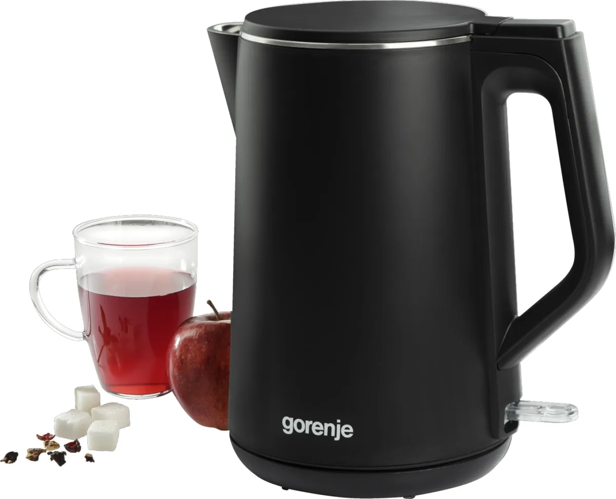 Электрочайник Gorenje, 1,5л, 2200 Вт, корпус из нержавеющей стали, Strix, матовый, черный