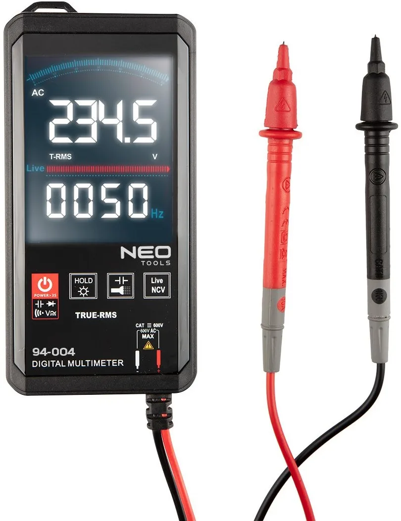 Цифровий мультиметр Neo Tools, 0-600В, РК-дисплей з підсвіткою, сенсорний.