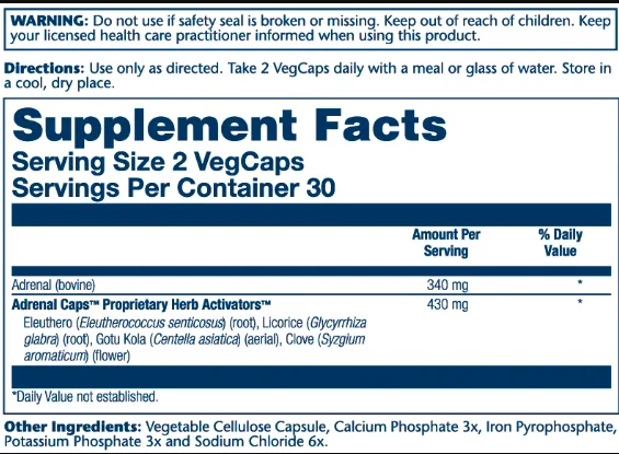 Solaray Adrenal 170mg вегетаріанські капсули 60 шт підтримка наднирників енергія стресостійкість