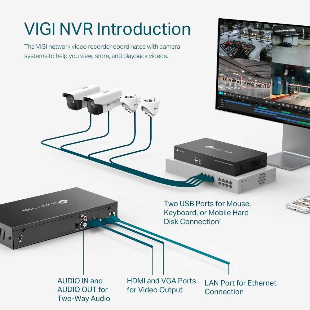 IP-Відеореєстратор TP-LINK VIGI NVR1008H 8 каналів, 2xUSB, H265+, 1xHDD, до 10 ТБ
