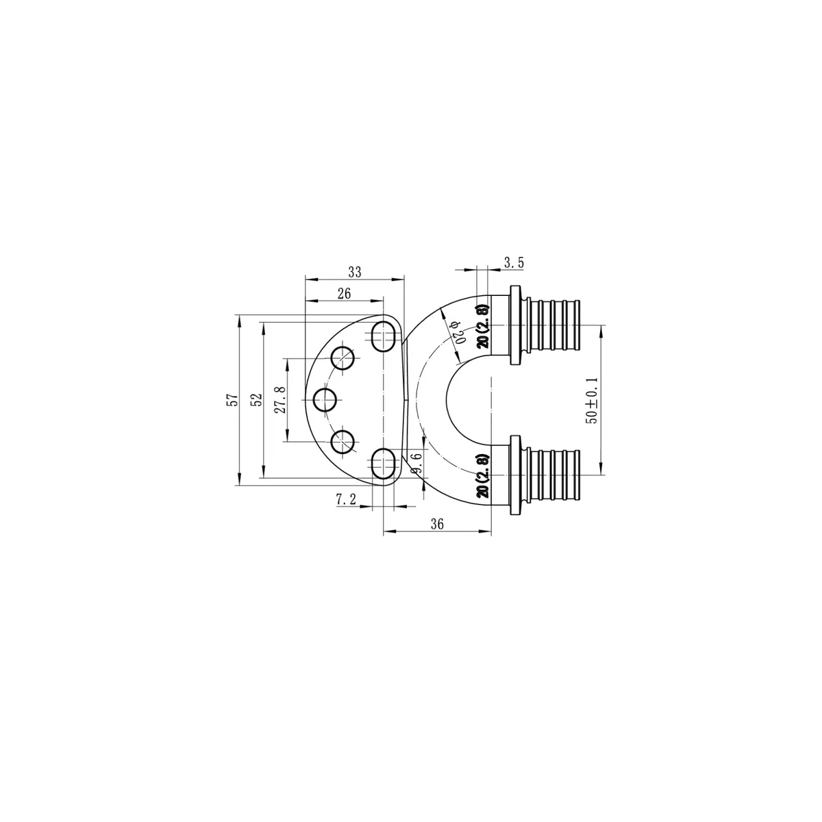 Кутник настенный проходной Koer латунь 20мм 1/2"F латунный