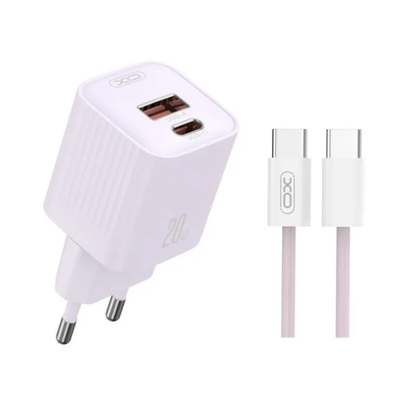 Мережевий зарядний пристрій XO PC 73х32х32 мм Фіолетовий 2в1 Type-C 20W