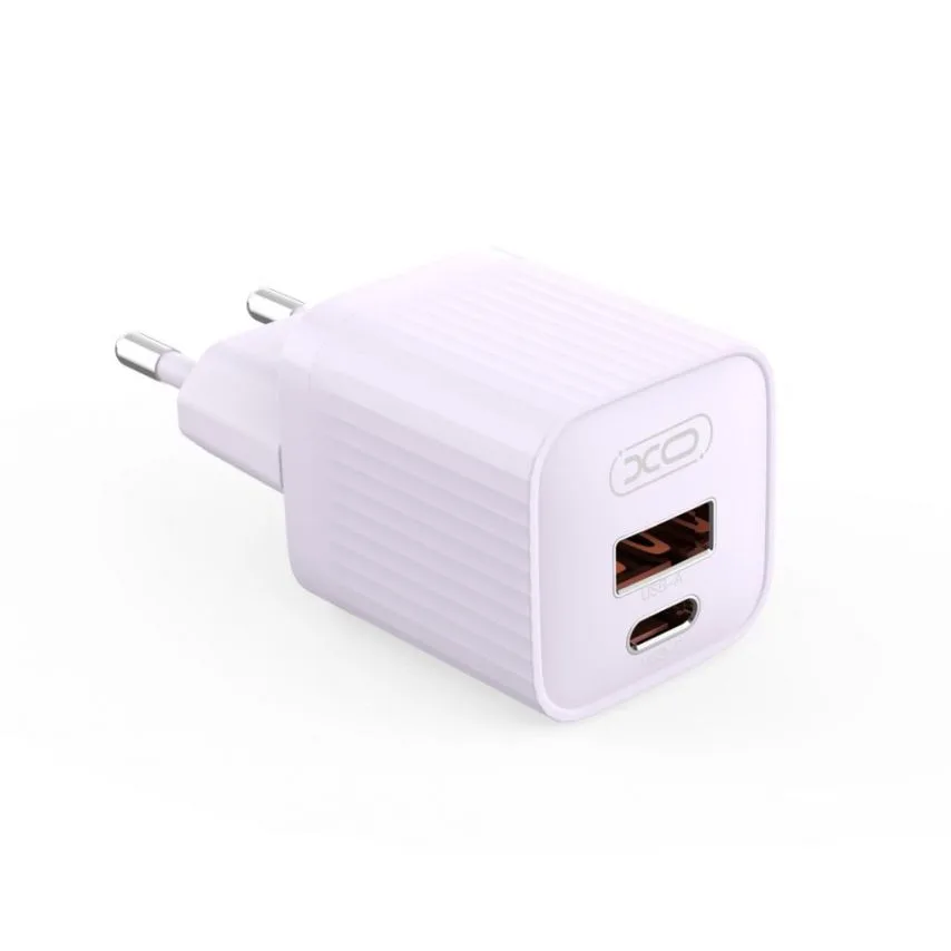 Мережевий зарядний пристрій XO PC 73х32х32 мм Фіолетовий 2в1 Type-C 20W
